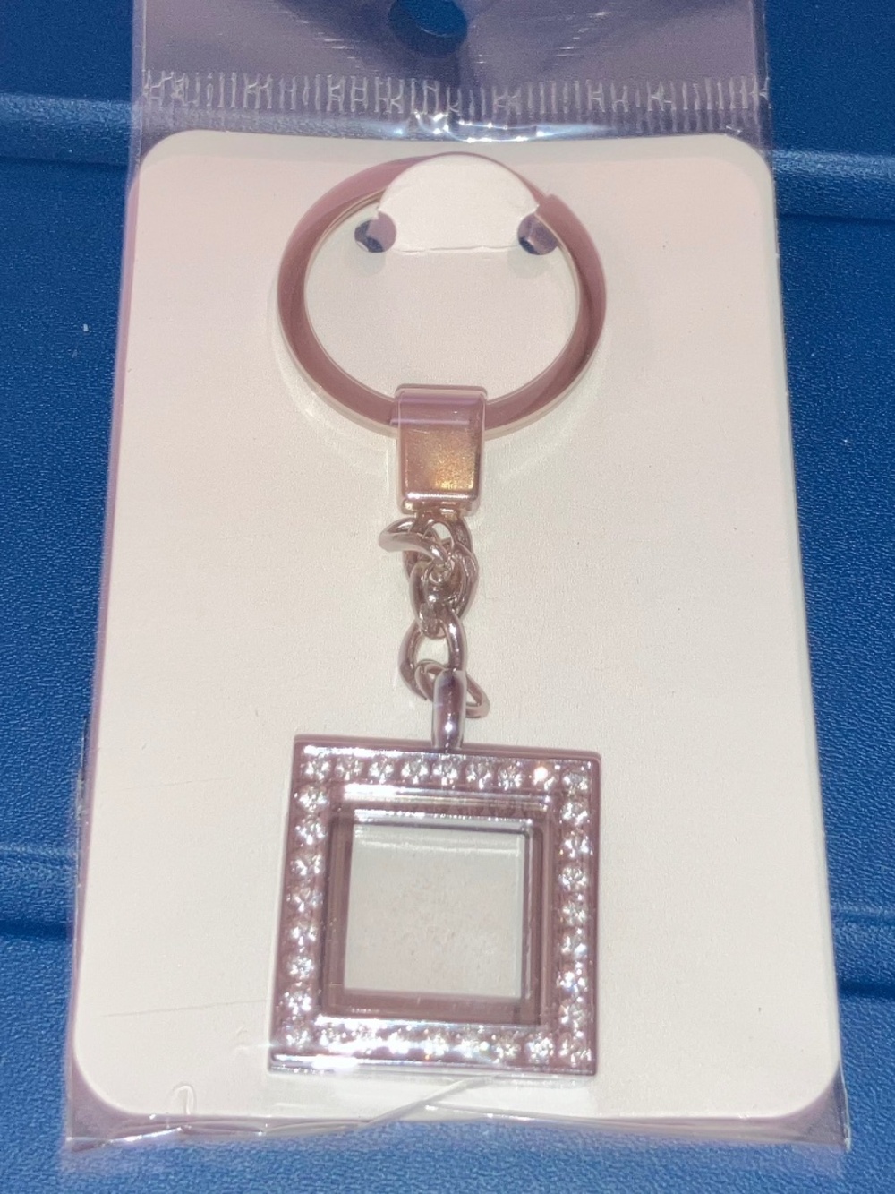 🎀 3/$15 - FL Square w/Rhinestones Floating Charm Locket Jewelry KEYCHAIN